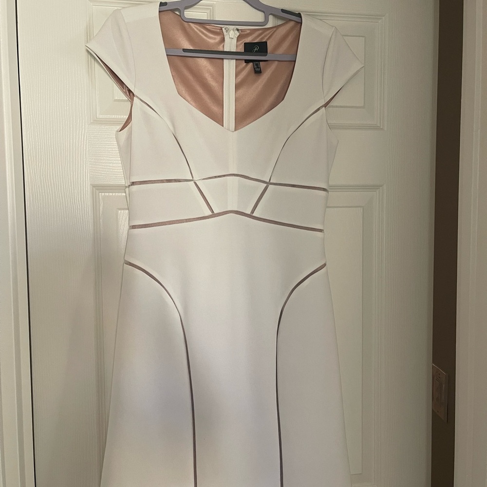 Adrianna Papell White and Tan Sheath Mini Dress